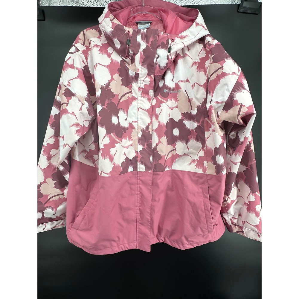 Columbia Women's 2X Omni-Tech Waterproof Hooded Rain Jacket Floral Pink NWOT